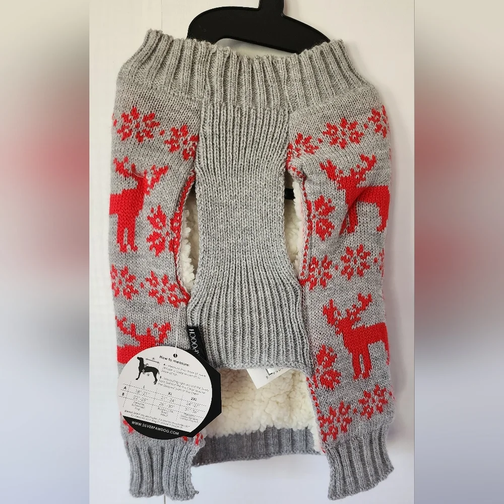 Silver Pooch Large Dog Reindeer Christmas Sherpa‎ Lined Sweater sz Small NWT